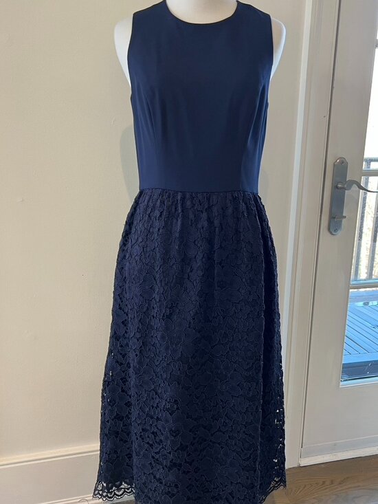 Shoshanna Dresses & Skirts - Shoshanna Navy Blue Sleeveless Midi Dress w/Solid Bodice, A-Line Lace Skirt, S:4